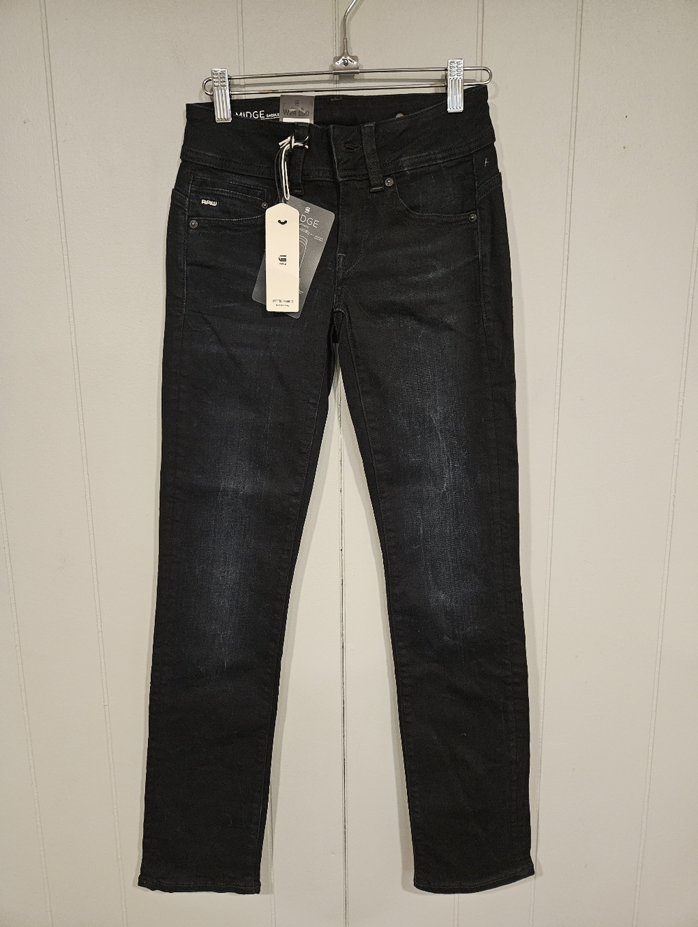 G-STAR RAW Midge Saddle Mid Waist Straight Black Denim Jeans Womens 24x30 NWT